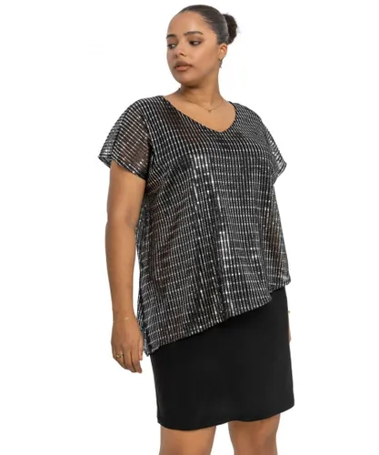 Roman Curve Womens Asymmetric Shimmer Overlay Dress - Silver