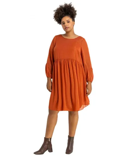 Roman Curve Womens Chiffon Shimmer Stripe Smock Dress - Rust