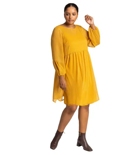 Roman Curve Womens Chiffon Shimmer Stripe Smock Dress - Yellow