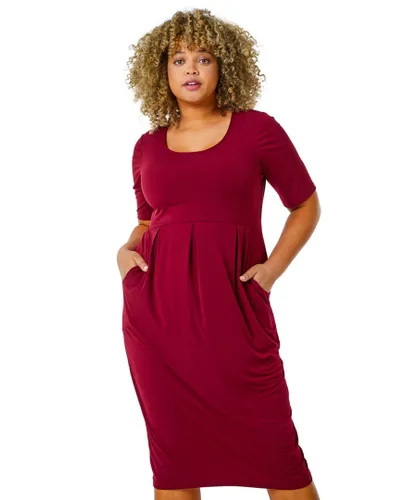 Roman Curve Womens Cocoon Pocket Detail Midi Dress - Purple