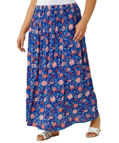 Roman Curve Womens Floral Print Maxi Skirt - Blue