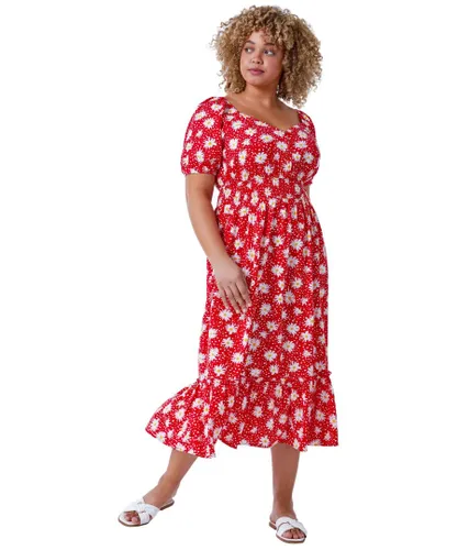 Roman Curve Womens Floral Print Midi Dress - Red