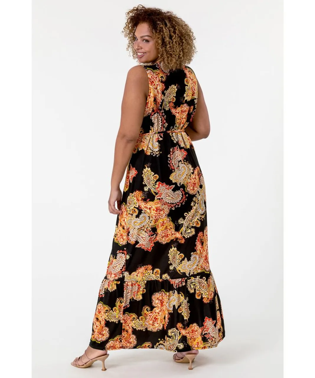 Roman Curve Womens Paisley Print Maxi Dress - Orange