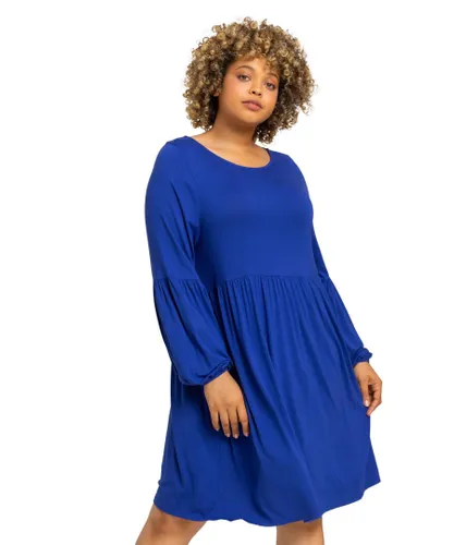 Roman Curve Womens Plain Tunic Dress - Blue