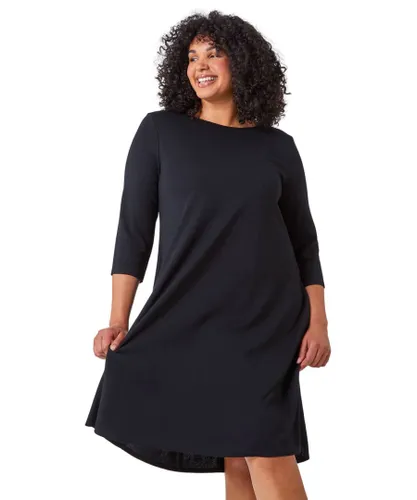 Roman Curve Womens Pocket Detail Swing Stretch Dress - Black