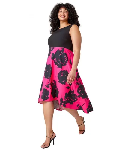 Roman Curve Womens Premium Stretch Floral Midi Dress - Pink