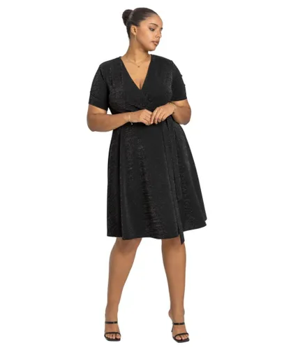 Roman Curve Womens Shimmer Wrap Dress - Black