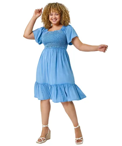 Roman Curve Womens Shirred Stretch Dress - Blue