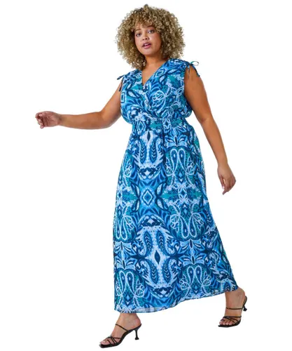 Roman Curve Womens Shirred Waist Maxi Dress - Blue