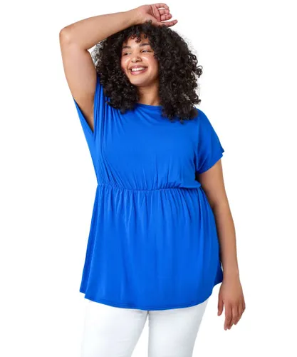 Roman Curve Womens Shirred Waist Tunic Top - Blue