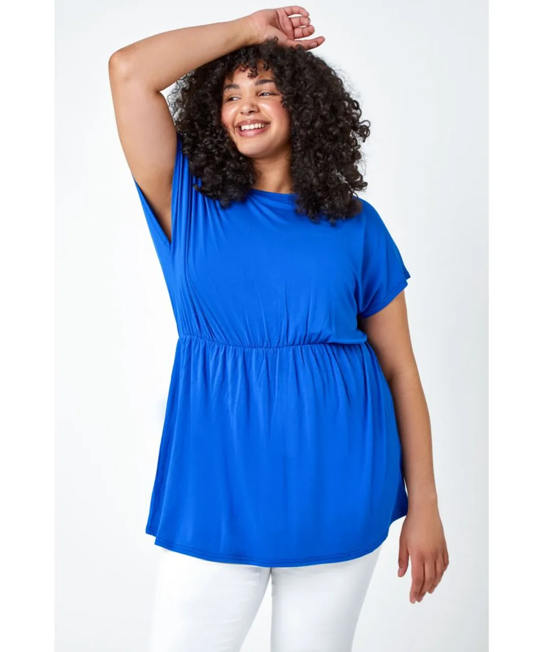 Roman Curve Womens Shirred Waist Tunic Top - Blue