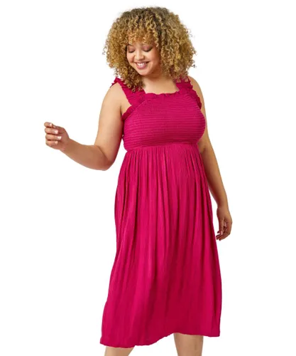 Roman Curve Womens Sleeveless Shirred Midi Stretch Dress - Pink