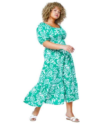 Roman Curve Womens Stretch Waist Midi Dress - Green
