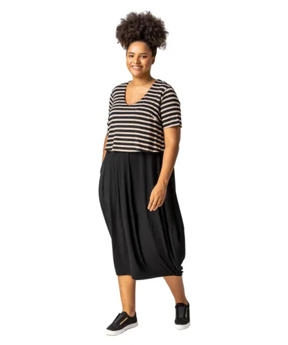 Roman Curve Womens Stripe Contrast Print Jersey Dress - Beige