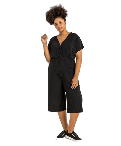 Roman Curve Womens Wrap Culotte Jumpsuit - Black