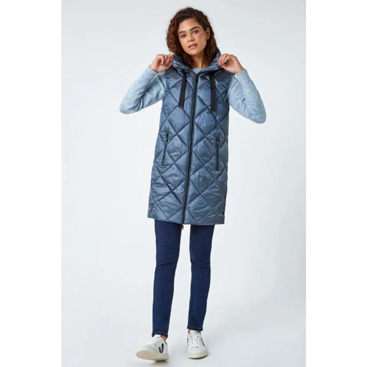 Roman Diamond Quilted Padded Gilet in Steel Blue 10 female