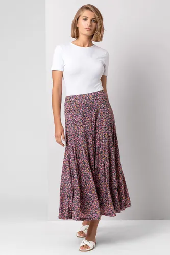 Roman Ditsy Floral Burnout Midi Skirt in Pink 14 female