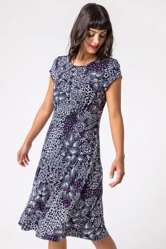Roman Ditsy Floral Print Jersey Dress in Navy 12 female