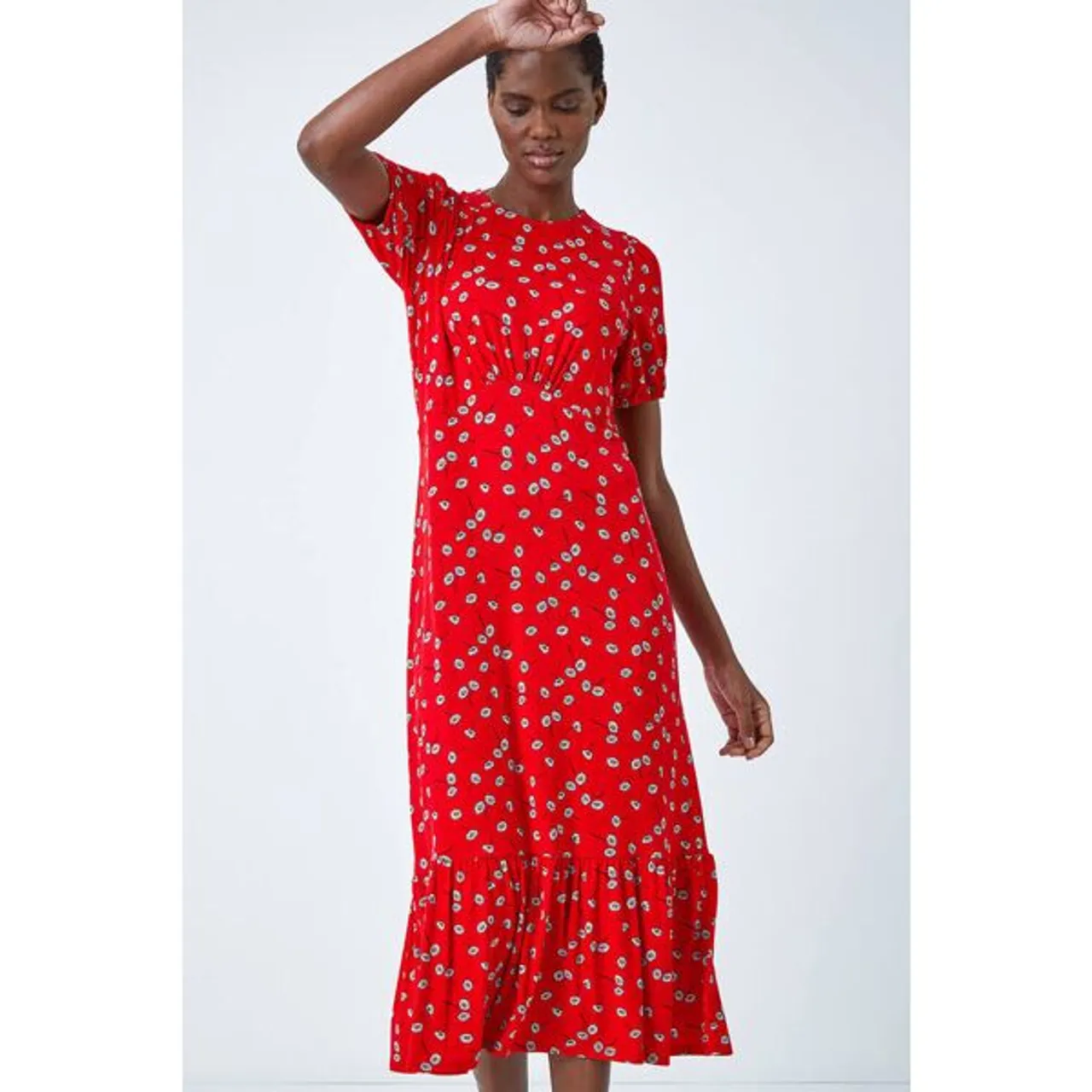 Roman Ditsy Floral Print Midi Dress in Red 18 female