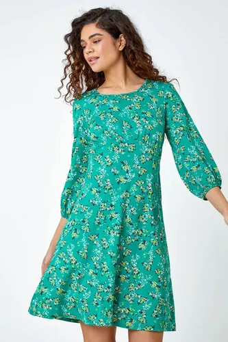 Roman Ditsy Floral Print Stretch Jersey Dress in Green - Size 12 12 female