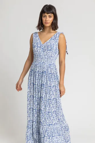 Roman Ditsy Floral Shirred Waist Maxi Dress in Blue - Size 14 female