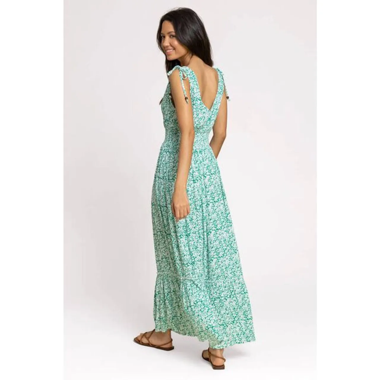 Roman Ditsy Floral Shirred Waist Maxi Dress in Green - Size 18 18 female