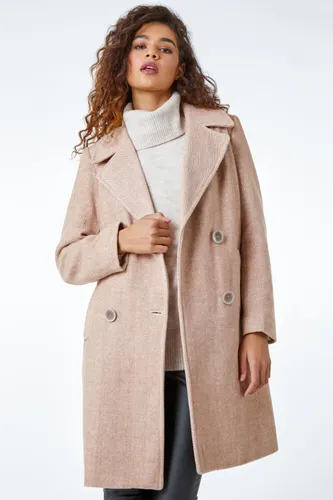 Roman Double Breasted Longline Textured Coat in Natural 8 female