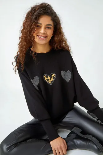 Roman Embellished Animal Print Heart Jumper in Black XL female