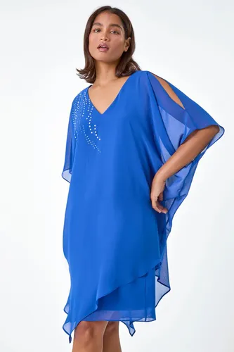 Roman Embellished Cold Shoulder Overlay Dress in Royal Blue - Size 20 20 female