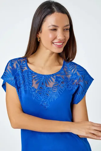 Roman Embellished Palm Print Cut Out T-Shirt in Royal Blue 10 female