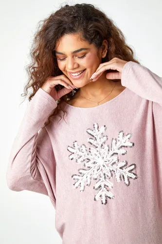 Roman Embellished Snowflake Stretch Top in Light Pink L female