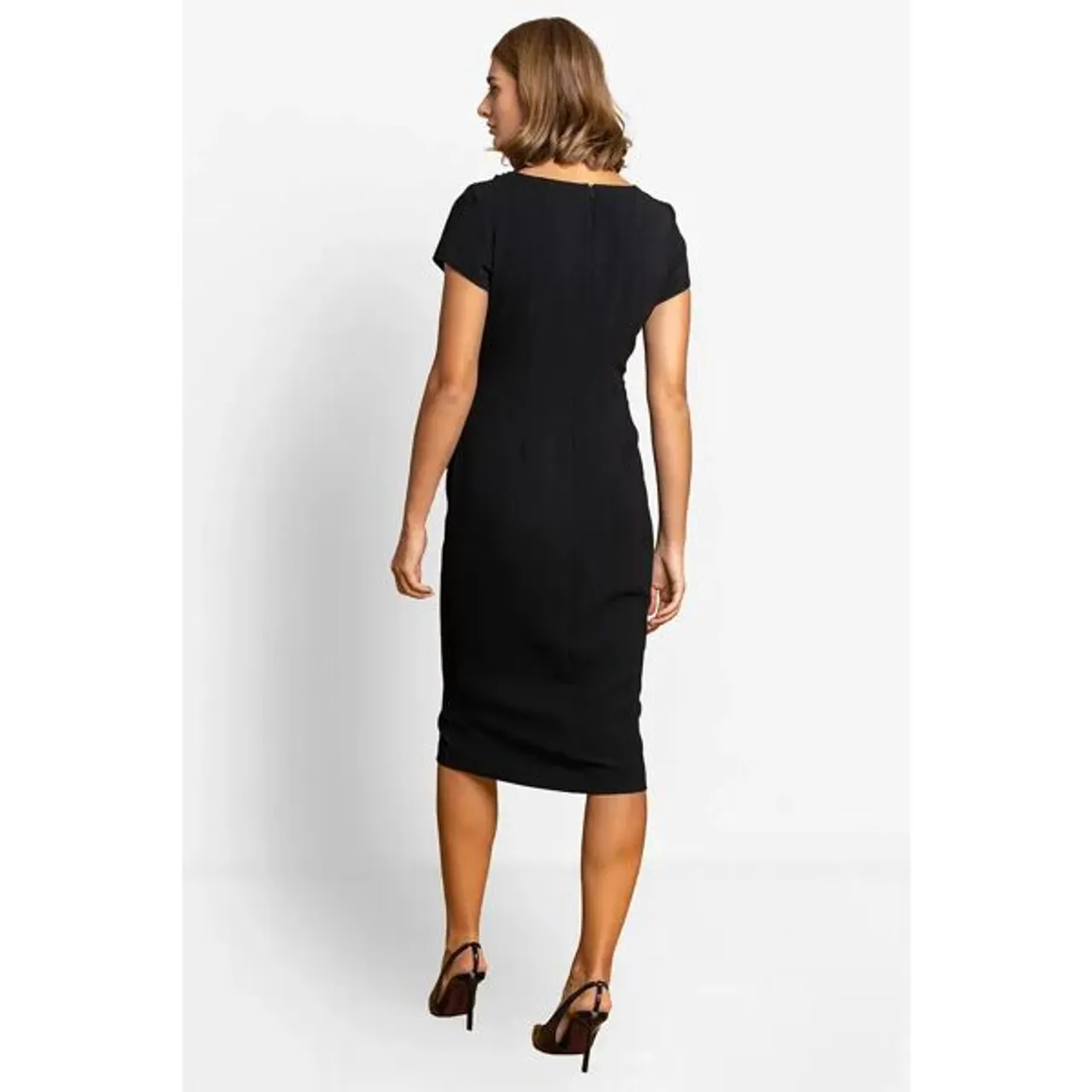 Roman Embellished Stretch Twist Waist Ruched Dress in Black - Size 18 18 female