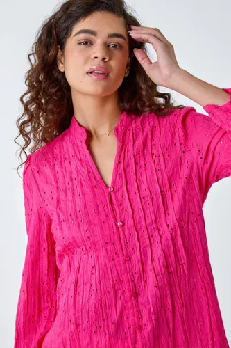 Roman Embroidered Crinkle Cotton Blouse in Cerise 18 female