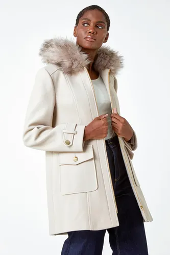 Roman Faux Fur Collar Smart Coat in Natural 10 female