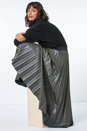 Roman Faux Leather Pleated Maxi Skirt in Khaki 12 female