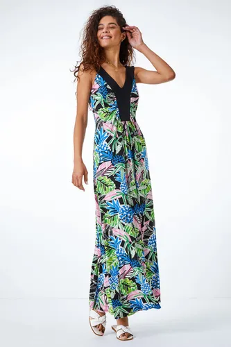 Roman Floral Contrast Band Maxi Dress in Lime - Size 10 10 female