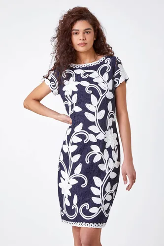 Roman Floral Contrast Tapework Dress in Navy - Size 16 16 female