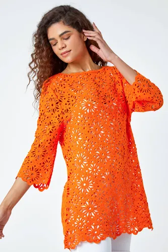 Roman Floral Cotton Crochet Top in Orange 20 female