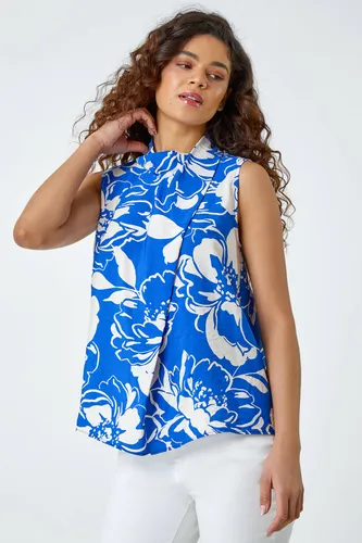 Roman Floral High Neck Wrap Vest Top in Blue 16 female