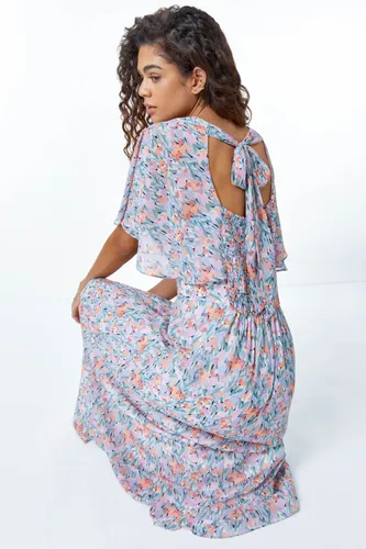 Roman Floral Print Angel Sleeve Maxi Dress in Lilac - Size 16 16 female