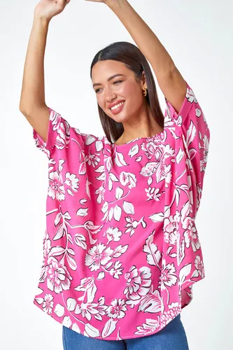 Roman Floral Print Button Back Top in Pink 10 female