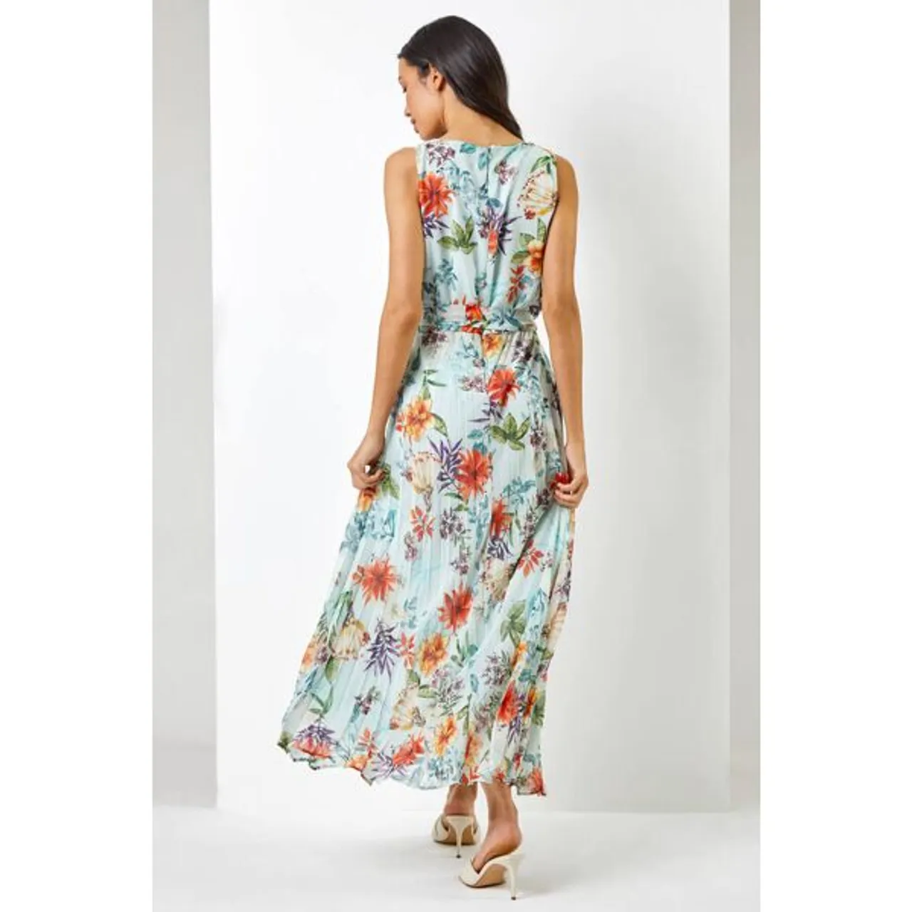 Roman Floral Print Pleated Maxi Dress in Sage - Size 10 10 female