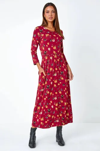 Roman Floral Print Pocket Detail Midi Dress in Rust - Size 18 18 female