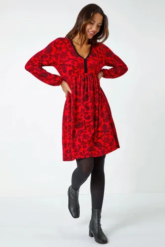 Roman Floral Print Stretch Jersey Dress in Red - Size 20 20 female