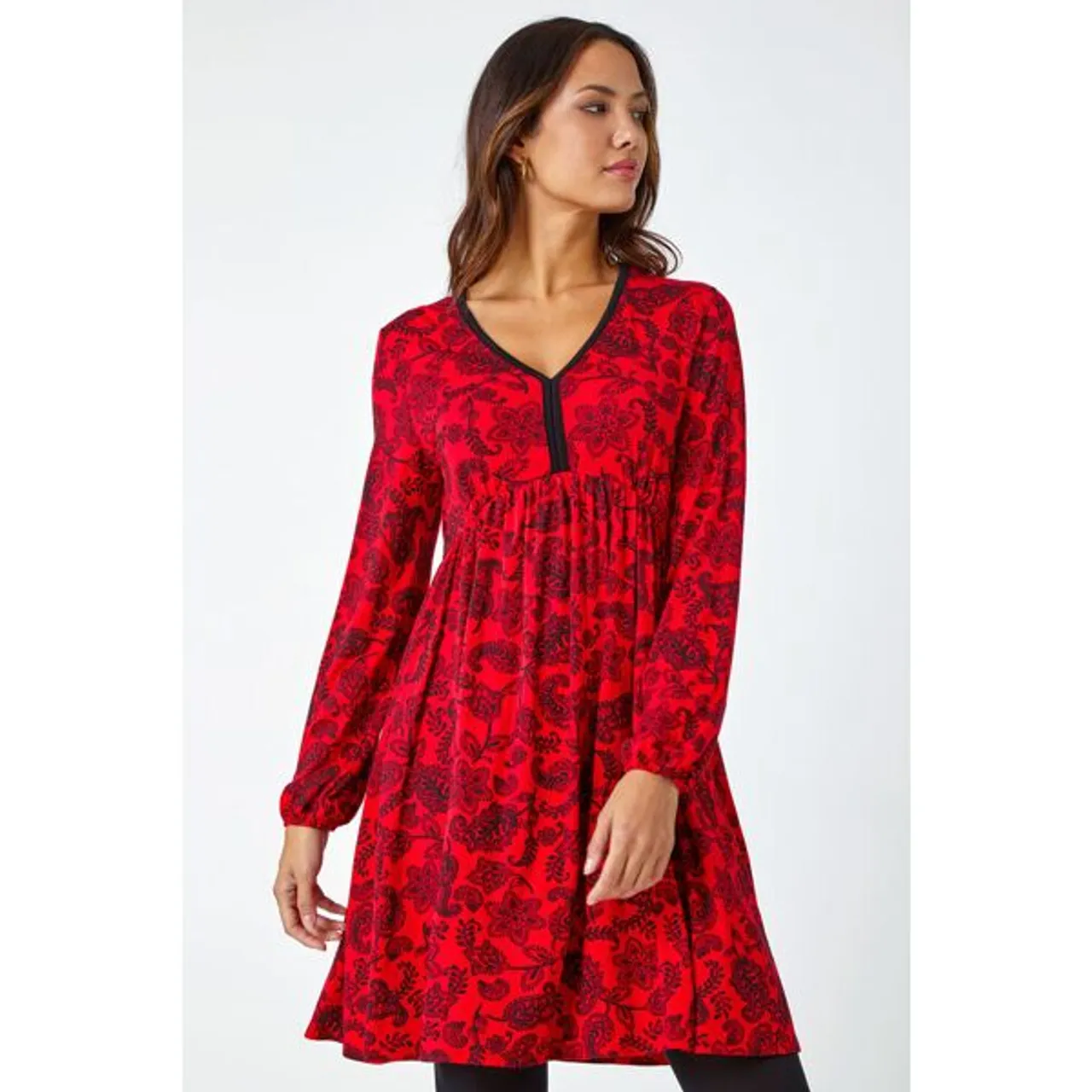 Roman Floral Print Stretch Jersey Dress in Red - Size 20 20 female