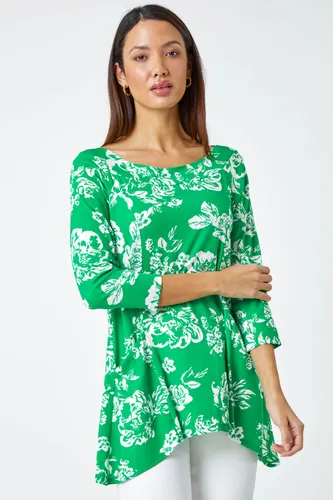 Roman Floral Print Swing Stretch Top in Green 16 female