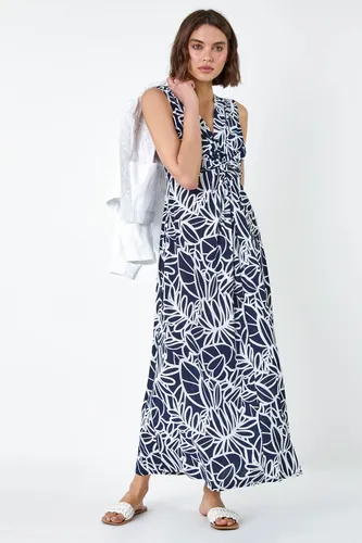 Roman Floral Print Twist Front Maxi Dress in Navy - Size 10 10 female