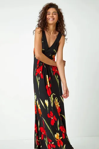 Roman Floral Stretch Jersey Maxi Dress in Black - Size 18 18 female