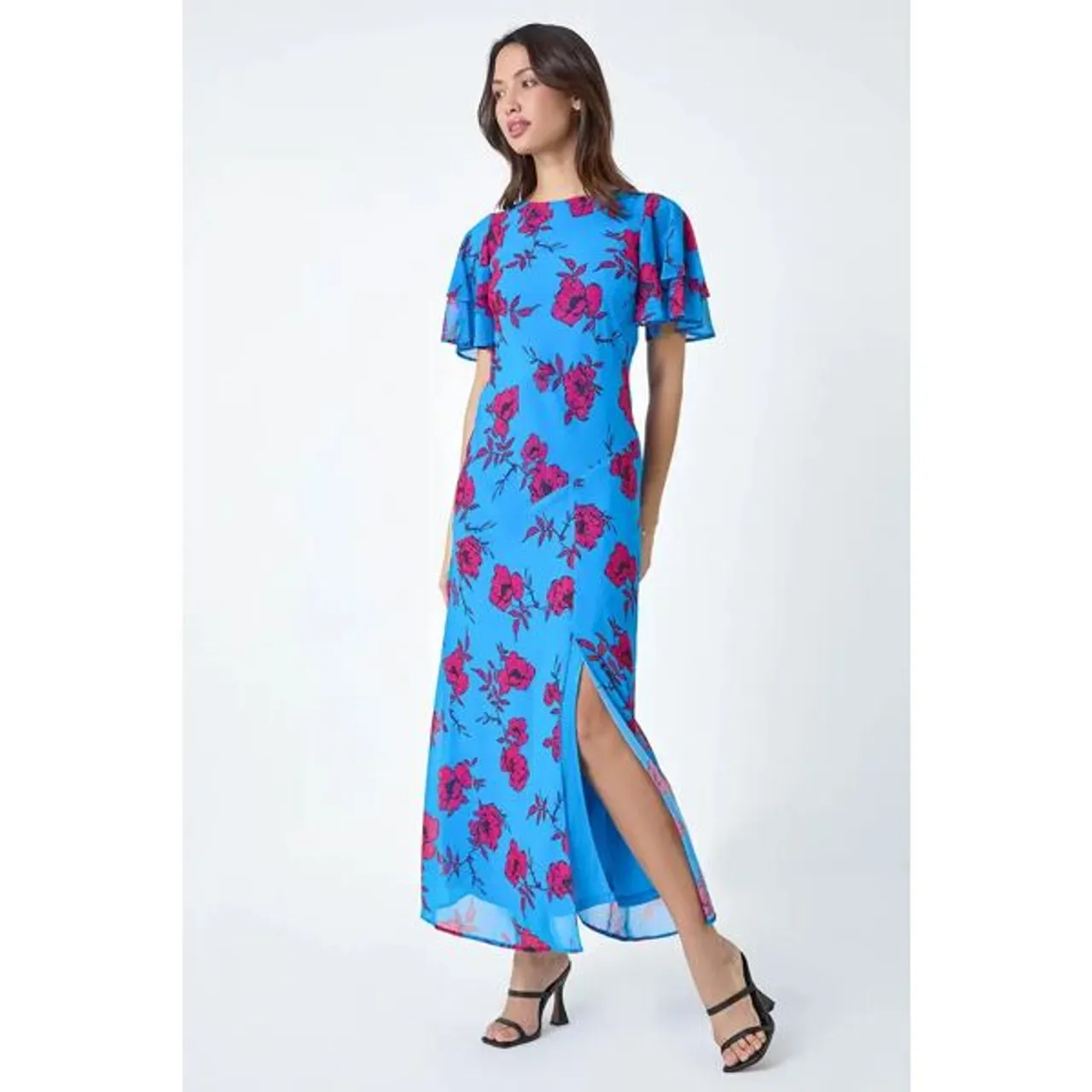 Roman Floral Tiered Sleeve Maxi Dress in Blue - Size 20 20 female