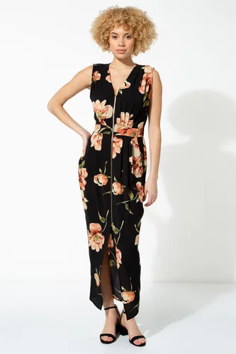 Roman Floral Zip Front Maxi Dress in Black - Size 10 female